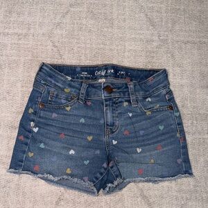 Girls Cat & Jack Multicolor Heart Jean Shorts EUC